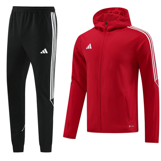 Red [Solid] Windbreaker w/ White Stripes, Black Pants Full-Set Tracksuit (DRI-FIT ADV)