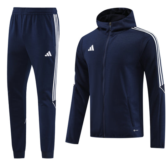 Navy Blue Windbreaker w/ White Stripes Full-Set Tracksuit (DRI-FIT ADV)