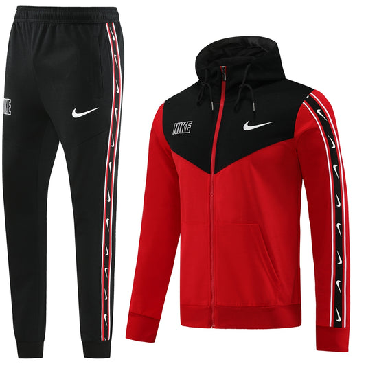 Red [Solid] w/ Black Double Breast & Subtle Logo Branded Sleeves Unisex Full-Set Tracksuit (DRI-FIT ADV)