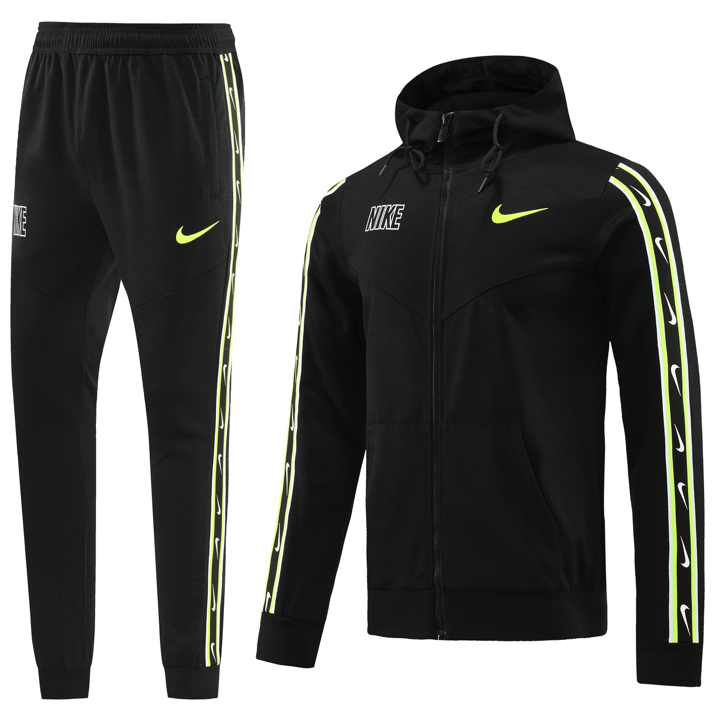 Black [Solid] w/ Subtle Highlight Logo Branded Sleeves Unisex Full-Set Tracksuit (DRI-FIT ADV)