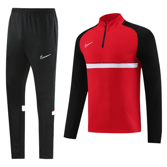 Red [Solid] w/ White Horizontal, Black Sleeves Unisex Full-Set Tracksuit (DRI-FIT ADV)