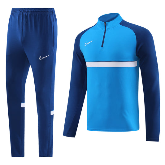 Coral Blue [Solid] w/ White Horizontal, Deep Sea Blue Sleeves Unisex Full-Set Tracksuit (DRI-FIT ADV)