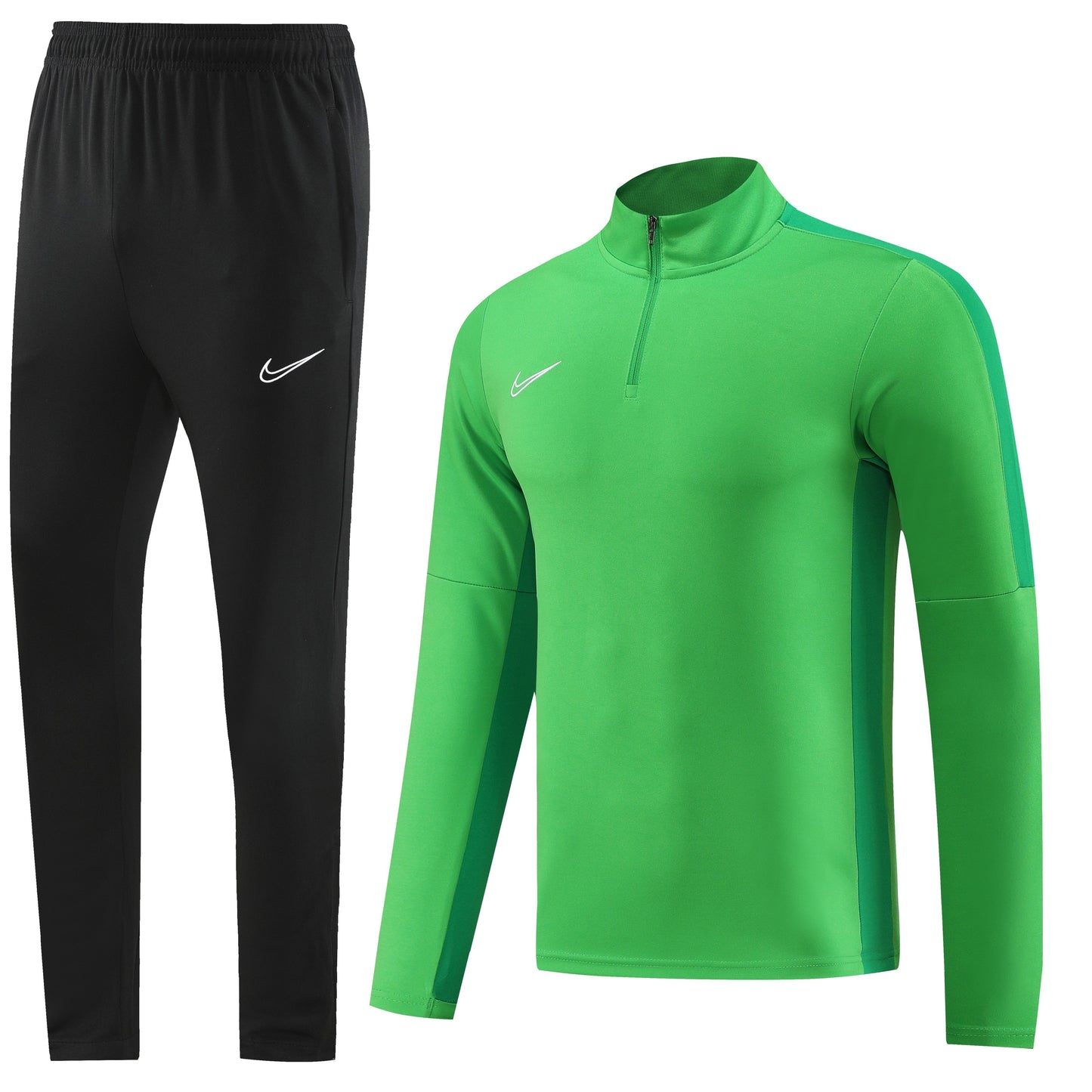 Jungle Green Jacket [Solid, Half-Zip] w/  Dark Green Seams, Black Pants Unisex Full-Set Tracksuit (DRI-FIT ADV)