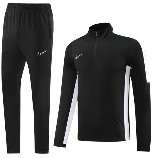 Black Jacket [Solid, Half-Zip] w/ White Seams, Black Pants Unisex Full-Set Tracksuit (DRI-FIT ADV)