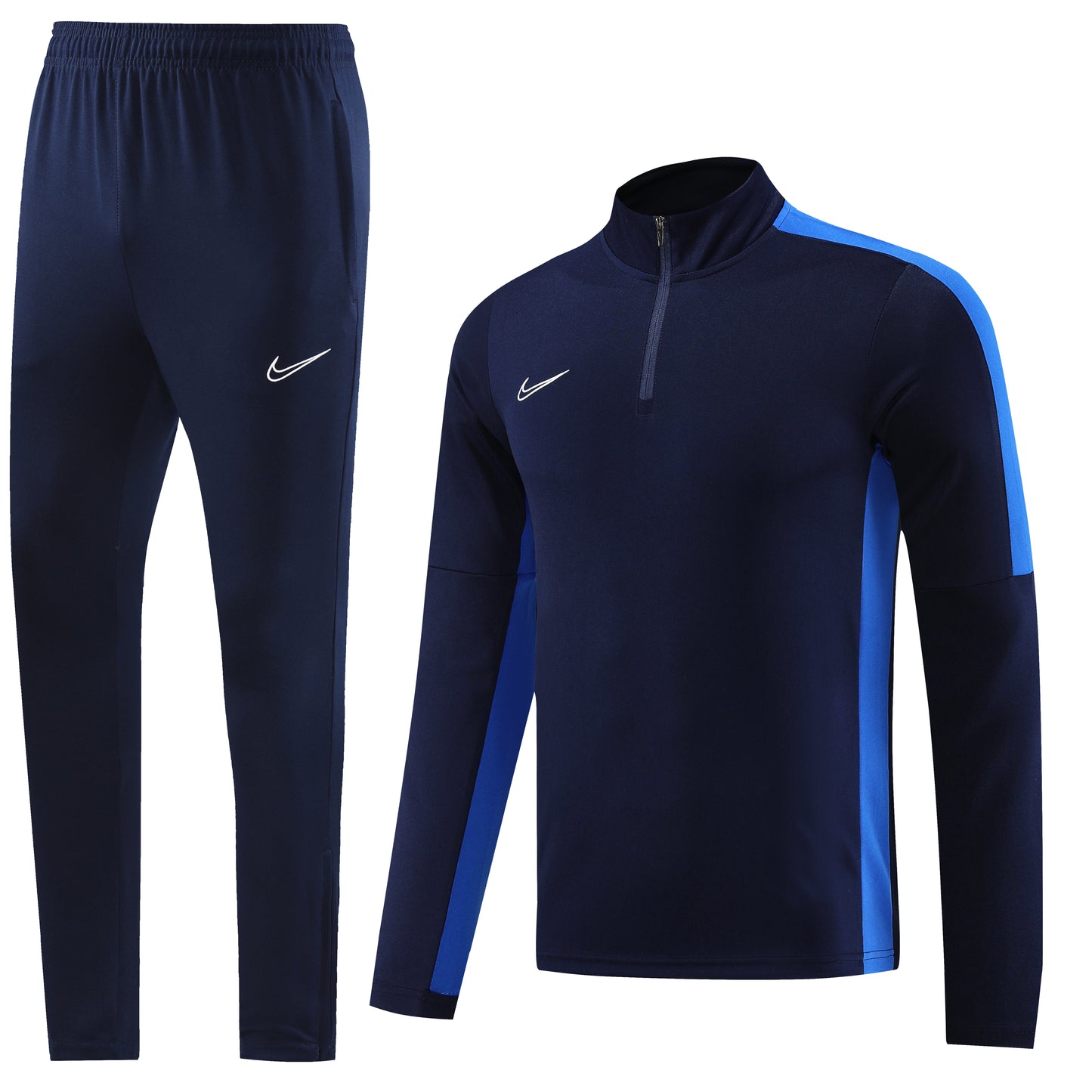 Navy Blue Jacket [Solid, Half-Zip] w/ Sea Blue Seams, Navy Blue Pants Unisex Full-Set Tracksuit (DRI-FIT ADV)