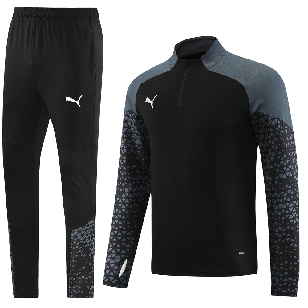 Black [Solid] w/ Space Gray Shoulders, Black Pants Plain Unisex Full-Set Tracksuit (DRI-FIT ADV)