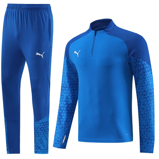 Coral Blue [Solid] w/ Sea Blue Shoulders, Sea Blue Pants Plain Unisex Full-Set Tracksuit (DRI-FIT ADV)