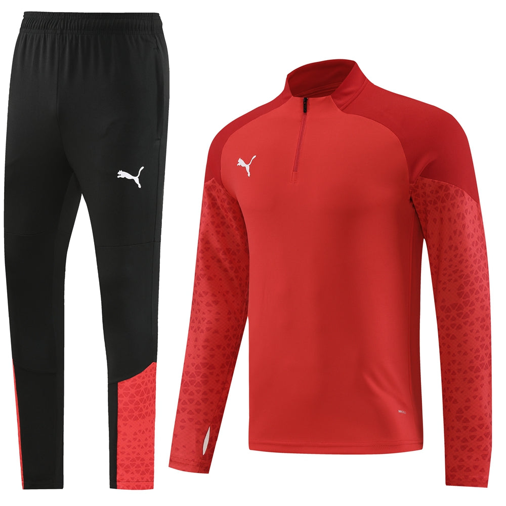 Rose Red [Solid] w/ Crimson Shoulders, Black Pants Plain Unisex Full-Set Tracksuit (DRI-FIT ADV)