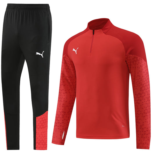 Rose Red [Solid] w/ Crimson Shoulders, Black Pants Plain Unisex Full-Set Tracksuit (DRI-FIT ADV)