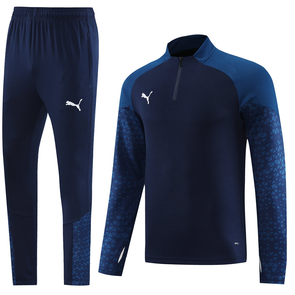 Navy Blue [Solid] w/ Sea Blue Shoulders, Deep Blue Pants Plain Unisex Full-Set Tracksuit (DRI-FIT ADV)