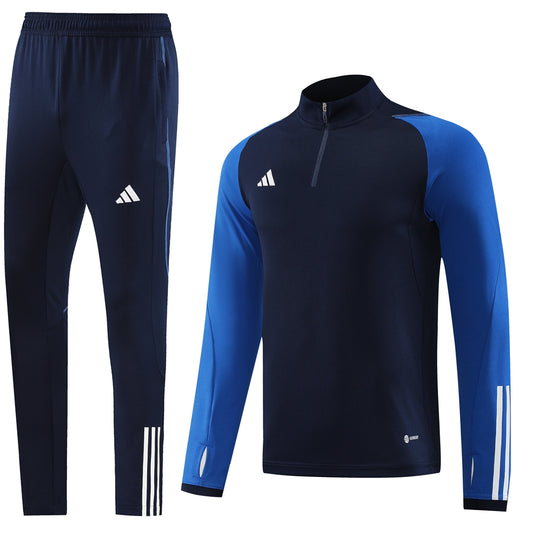 Sea Blue Sleeves w/ White Stripes, Navy Blue Body Plain Unisex Full-Set Tracksuit (DRI-FIT ADV)