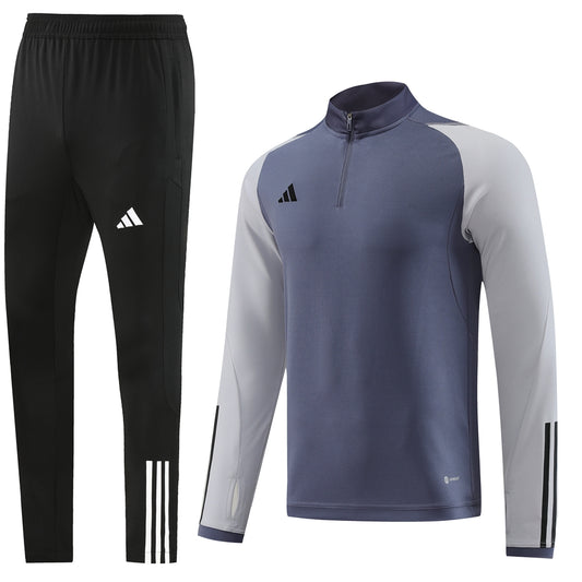 Granite Gray w/ Black Stripes, Space Gray Plain Unisex Full-Set Tracksuit (DRI-FIT ADV)