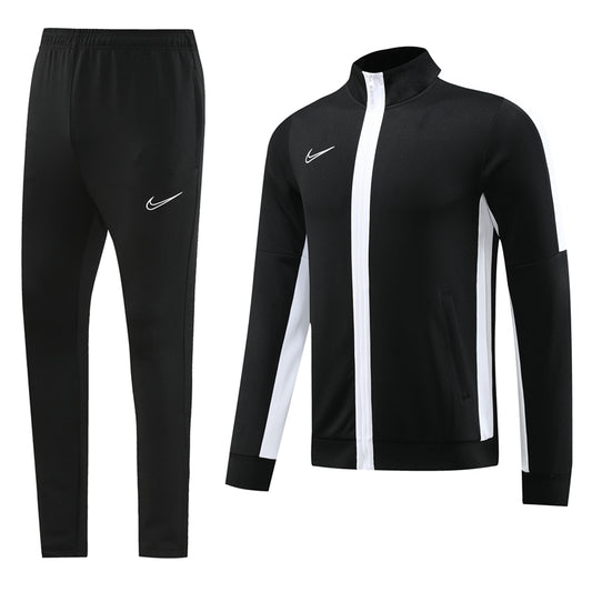 Black Jacket [Solid] w/ White Seams, Black Pants Unisex Full-Set Tracksuit (DRI-FIT ADV)