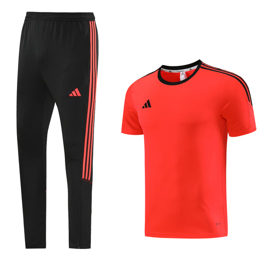 Scarlet [Solid] Polo Shirt w/ Black Stripes + Black Pants Full-Set Training Suit (DRI-FIT ADV)