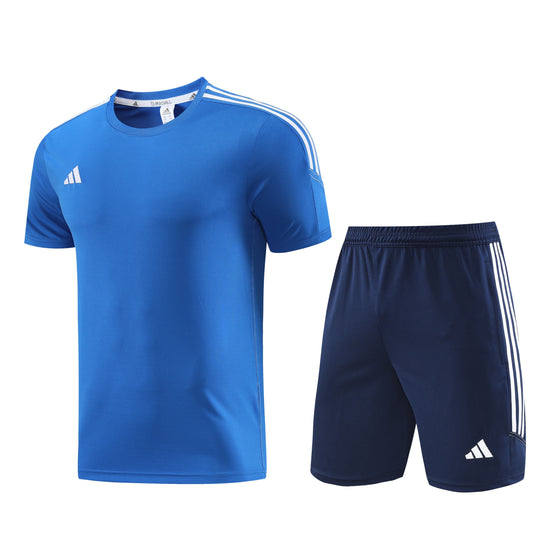 Coral Blue [Solid] Shirt w/ White Stripes + Navy Blue Shorts Full-Set Training Suit (DRI-FIT ADV)