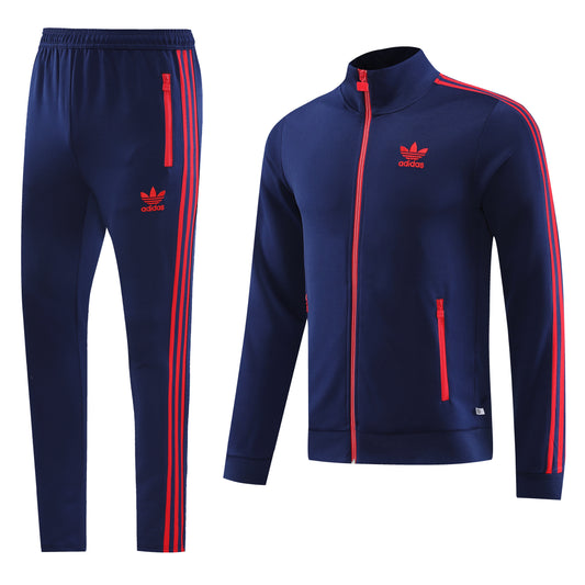 Navy Blue [Solid] w/ Crimson Red Stripes, Logos & Zips Pants Unisex Full-Set Tracksuit (DRI-FIT ADV)