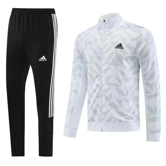 Pearl White w/ Gray Mosaic Abstract Pattern, Black Pants Unisex Full-Set Tracksuit (DRI-FIT ADV)