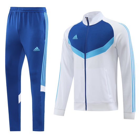 [Solid] White Blue Double Breast w/ Sea Blue Pants  Unisex Full-Set Tracksuit (DRI-FIT ADV)