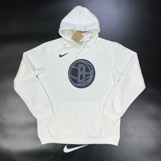 Sweat NBA blanc avec logo des Brooklyn Nets