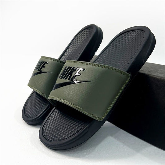 Army Green Nike Black Base - Studded Cushion Slides (Easy-Step)